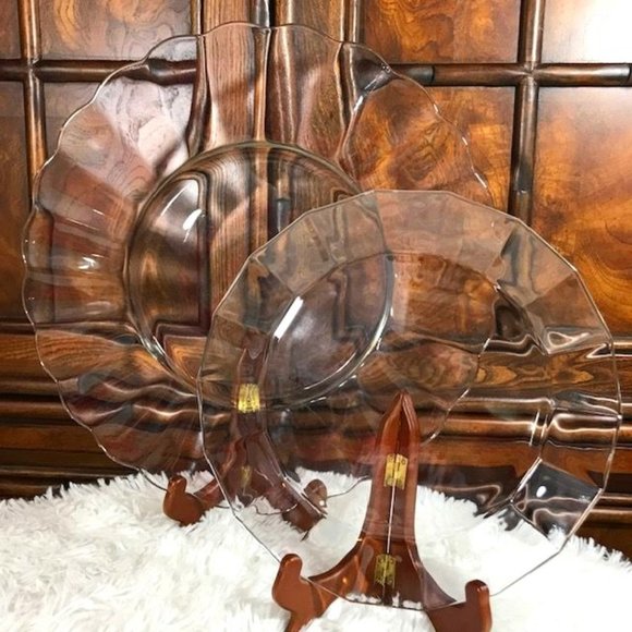 Vintage Set of 2 French Crystal Clear Glass Platters Made in France
